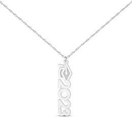 Graduation Cap Vertical Year Necklace 10K White Gold 18"