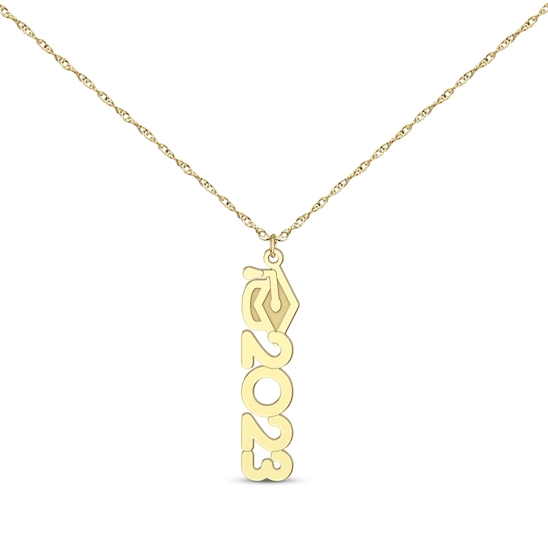 Graduation Cap Vertical Year Necklace 14K Yellow Gold 18