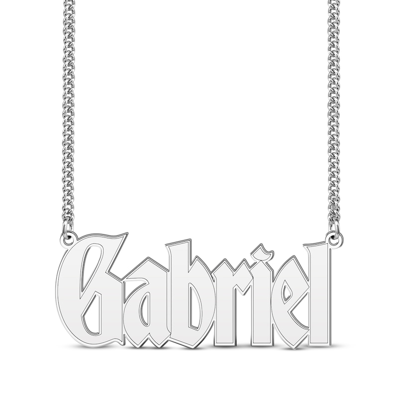 Main Image 1 of Men's Gothic Name Necklace Sterling Silver 22&quot;