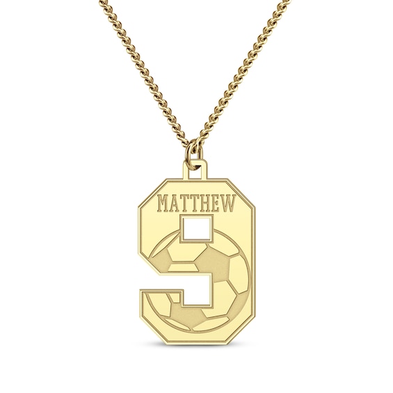 Men's Sport Number & Name Necklace 10K Yellow Gold 22"