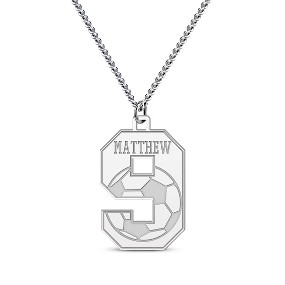 Men's Sport Number & Name Necklace Sterling Silver 22"