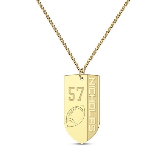 Men's Sport Shield Number & Name Necklace 10K Yellow Gold 22"