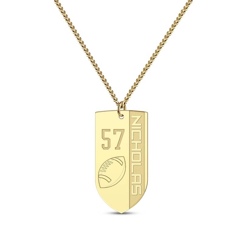 Main Image 1 of Men's Sport Shield Number & Name Necklace 10K Yellow Gold 22"