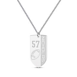 Men's Sport Shield Number & Name Necklace Sterling Silver 22"