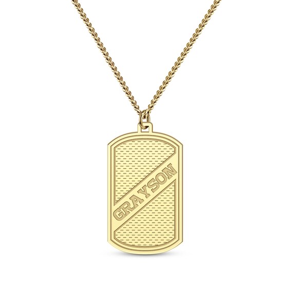 Men's Slanted Name Dog Tag Necklace 10K Yellow Gold 22"