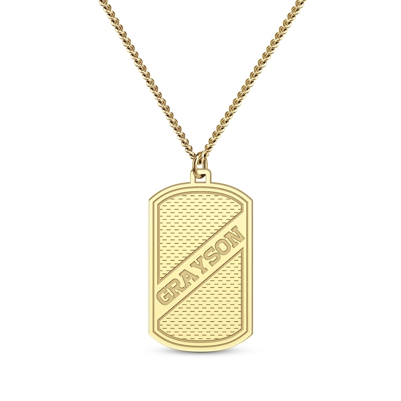 Men's Slanted Name Dog Tag Necklace 10K Yellow Gold 22