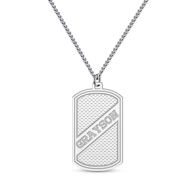 Main Image 1 of Men's Slanted Name Dog Tag Necklace Sterling Silver 22&quot;