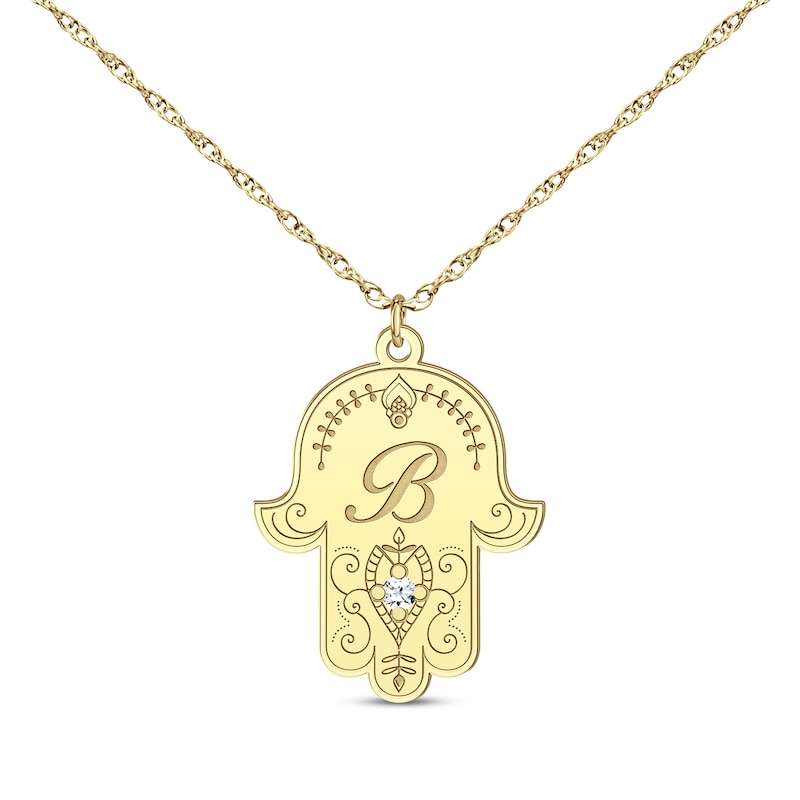 Main Image 1 of Diamond Accent Initial Hamsa Necklace 14K Yellow Gold 18&quot;