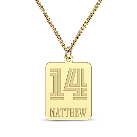 Men's Number & Name Tag Necklace 10K Yellow Gold 22"