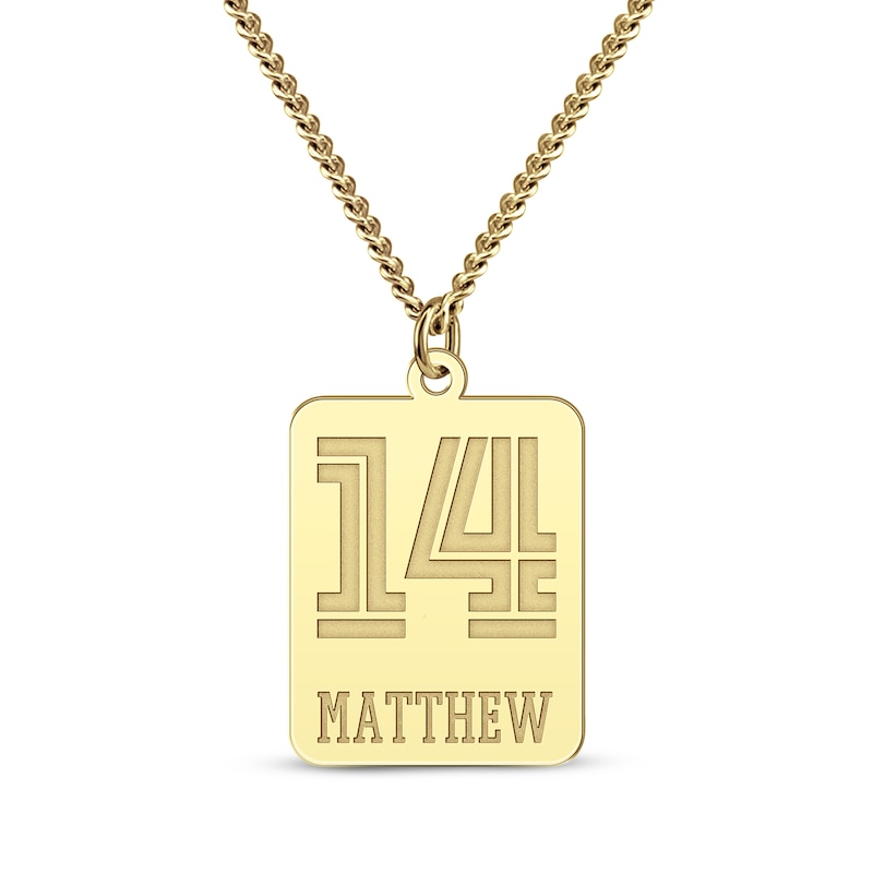 Main Image 1 of Men's Number & Name Tag Necklace 10K Yellow Gold 22&quot;