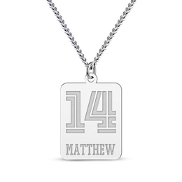 Men's Number & Name Tag Necklace Sterling Silver 22"