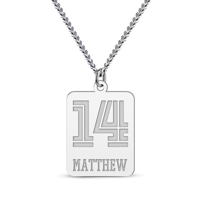 Main Image 1 of Men's Number & Name Tag Necklace Sterling Silver 22&quot;