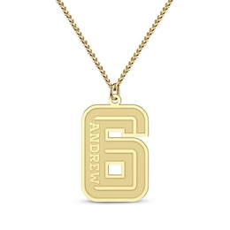 Men's Stencil Sport Number & Name Necklace 10K Yellow Gold 22"