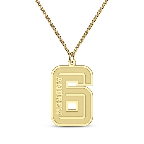 Men's Stencil Sport Number & Name Necklace 10K Yellow Gold 22"