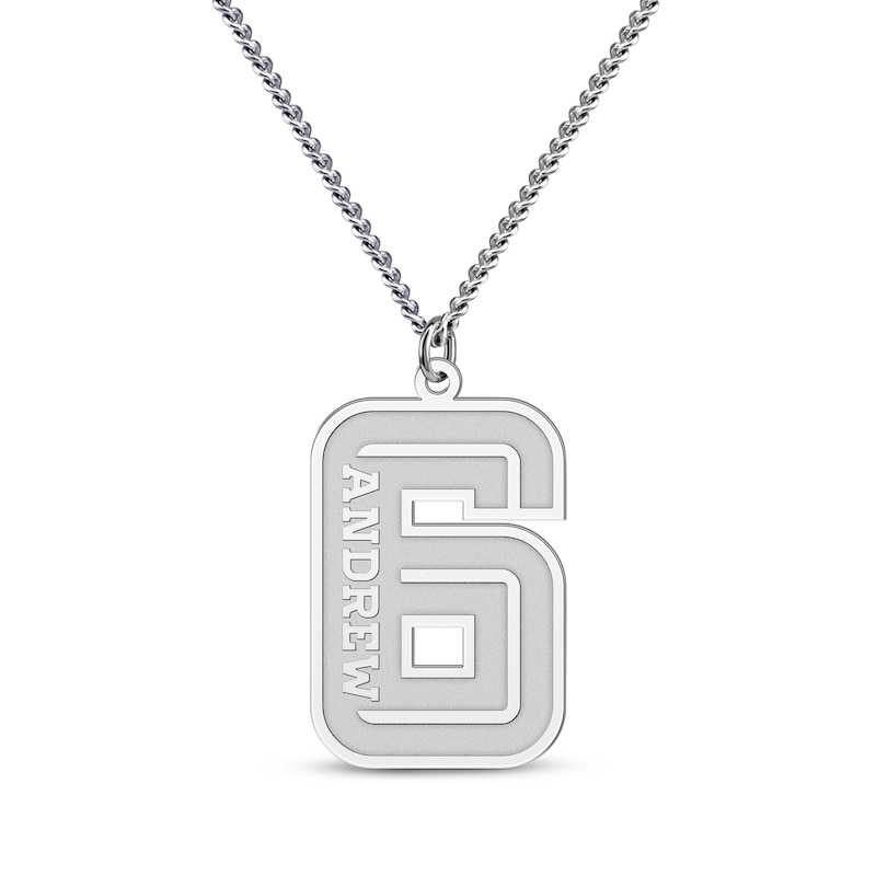 Main Image 1 of Men's Stencil Sport Number & Name Necklace Sterling Silver 22&quot;