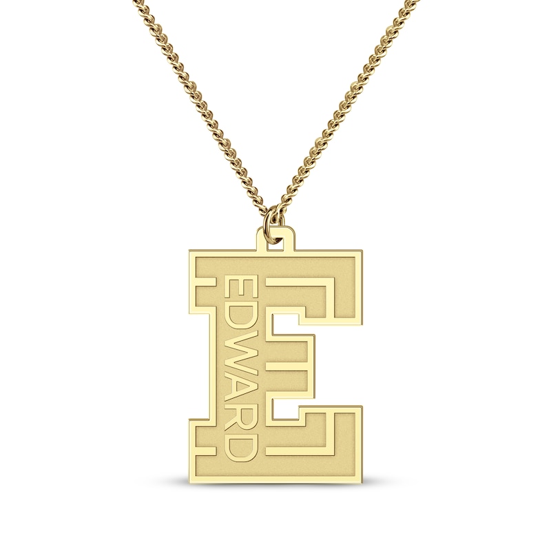 Main Image 1 of Men's Stencil Initial & Name Necklace 10K Yellow Gold 22&quot;