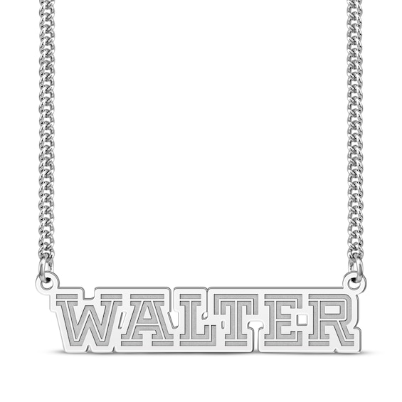 Men's Stencil Name Necklace Sterling Silver 22"