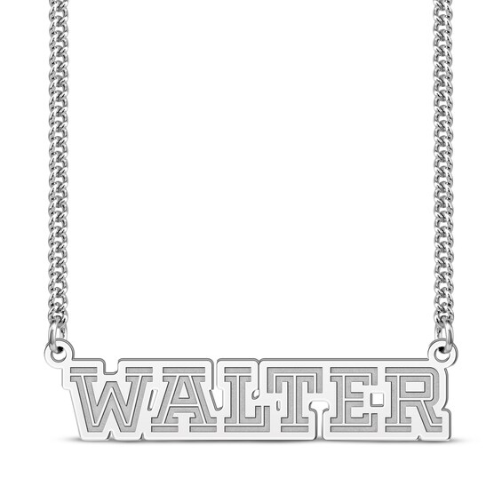 Men's Stencil Name Necklace Sterling Silver 22"