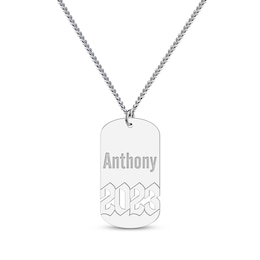 Men's Name & Year Cutout Dog Tag Necklace Sterling Silver 22"