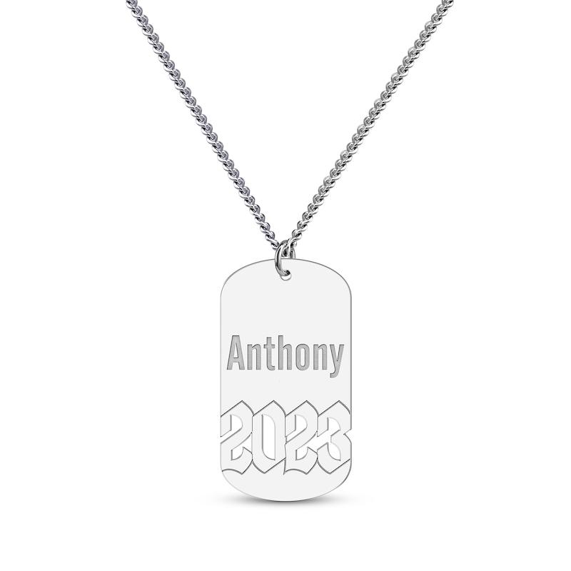 Main Image 1 of Men's Name & Year Cutout Dog Tag Necklace Sterling Silver 22&quot;