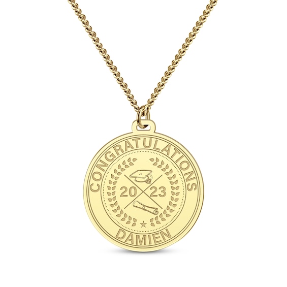 Men's Congratulations Grad Name & Year Necklace 10K Yellow Gold 22"