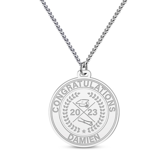Men's Congratulations Grad Name & Year Necklace Sterling Silver 22"