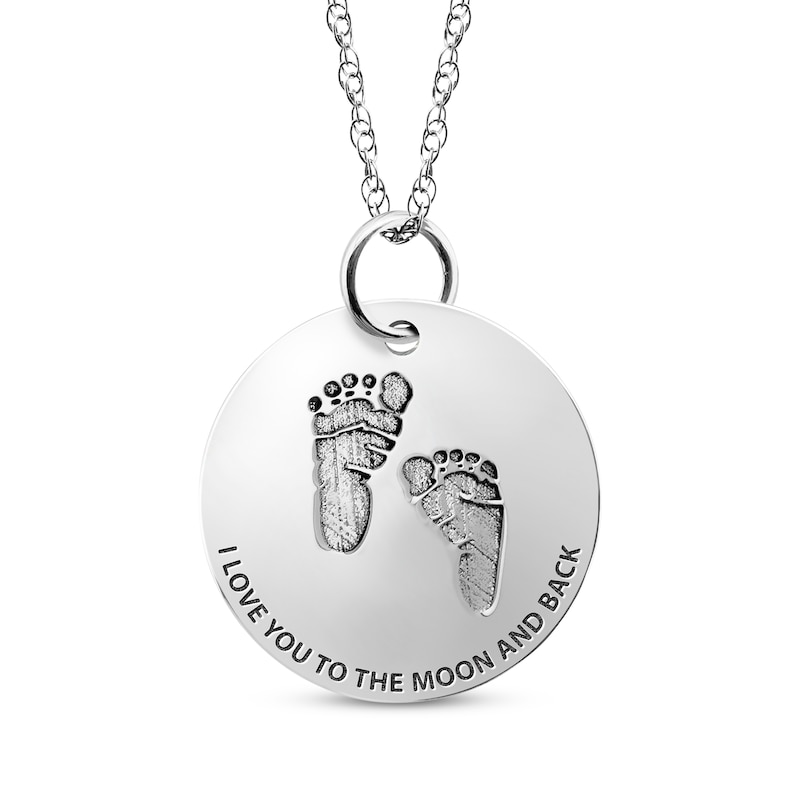 Main Image 1 of Personalized Footprint &quot;I Love You to the Moon and Back&quot; Disc Necklace Sterling Silver 18&quot;
