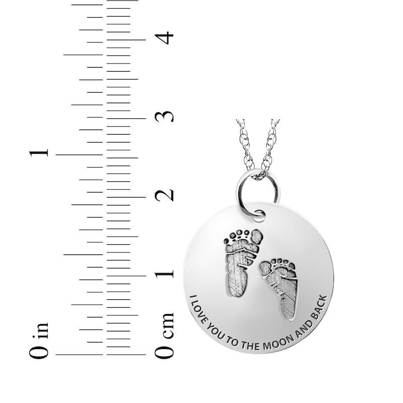 Personalized Footprint "I Love You to the Moon and Back" Disc Necklace Sterling Silver 18"