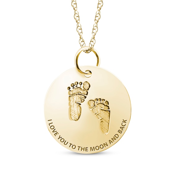 Personalized Footprint "I Love You to the Moon and Back" Disc Necklace 10K Yellow Gold 18"