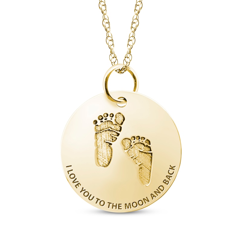 Main Image 1 of Personalized Footprint &quot;I Love You to the Moon and Back&quot; Disc Necklace 10K Yellow Gold 18&quot;