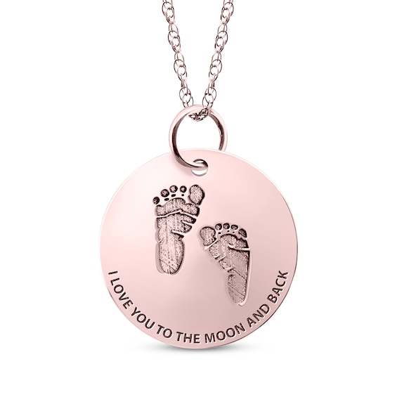 Personalized Footprint "I Love You to the Moon and Back" Disc Necklace 10K Rose Gold 18"