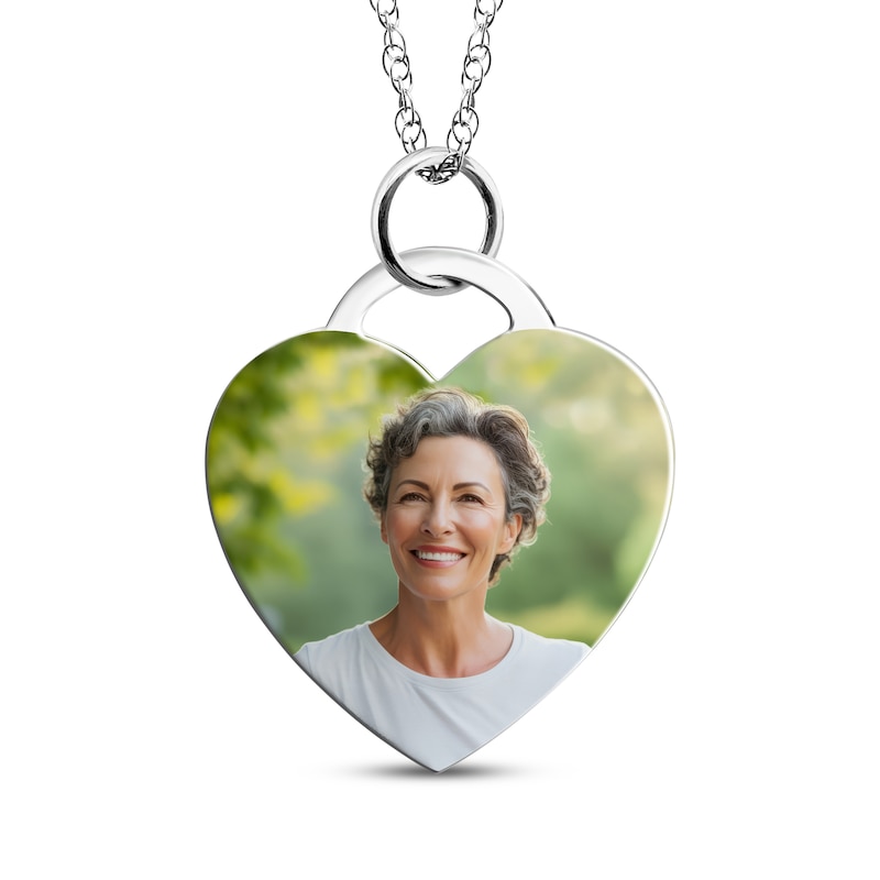 Main Image 1 of Flat Small Heart Photo Charm Necklace Sterling Silver 18&quot;