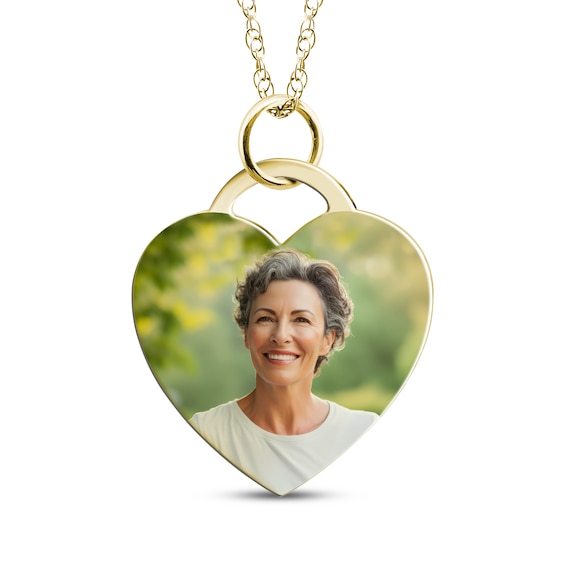 Small Heart Photo Charm Necklace 10K Gold 18