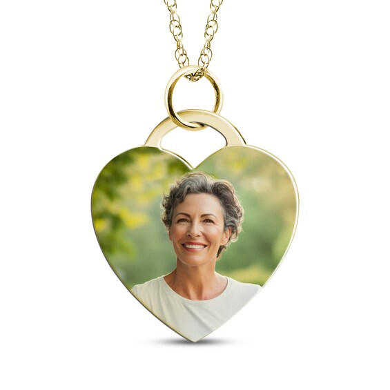 Flat Small Heart Photo Charm Necklace 10K Yellow Gold 18"