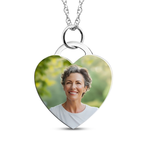 Small Heart Photo Charm Necklace 10K White Gold 18"