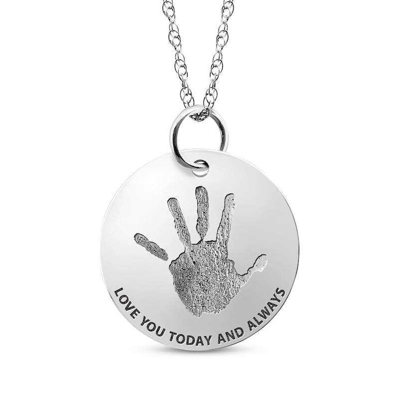 Your Own Handprint "Love You Today and Always" Engravable Disc Necklace Sterling Silver 18"