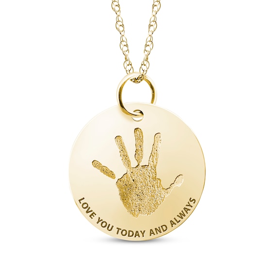 Your Own Handprint "Love You Today and Always" Engravable Disc Necklace 10K Yellow Gold 18"