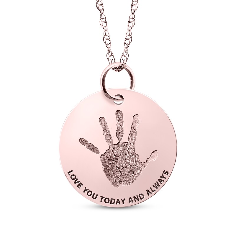 Main Image 1 of Your Own Handprint &quot;Love You Today and Always&quot; Engravable Disc Necklace 10K Rose Gold 18&quot;