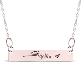 Your Own Handwriting Bar Necklace 10K Rose Gold 18"