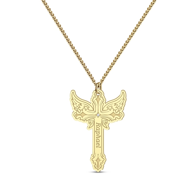 Main Image 1 of Diamond Accent Winged Cross Name Necklace 10K Yellow Gold 22&quot;