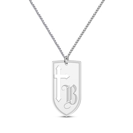 Men's Cutout Cross & Initial Shield Necklace Sterling Silver 22"