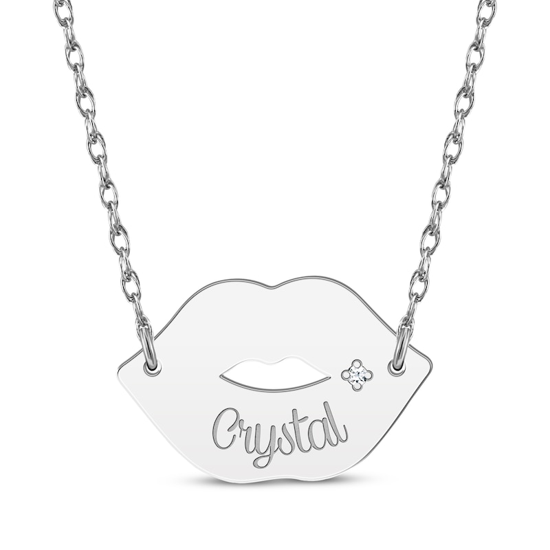 Diamond Accent Name Lips Necklace 10K White Gold 18"