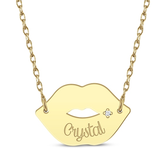 Diamond Accent Name Lips Necklace 10K Yellow Gold 18"
