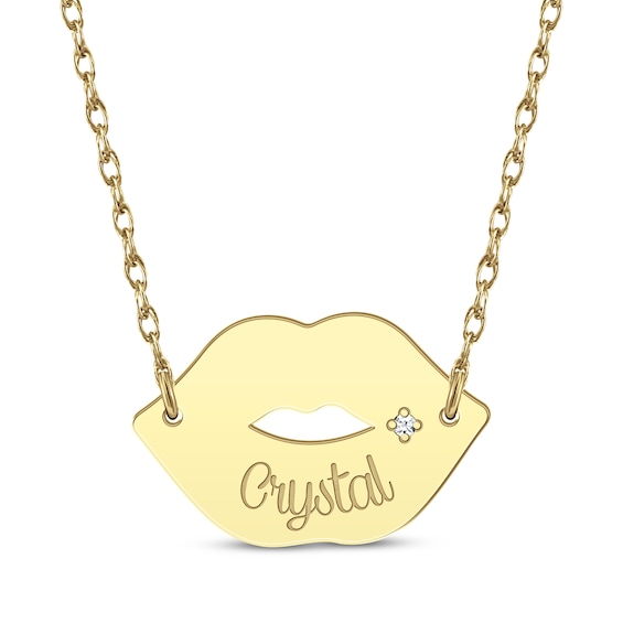 Diamond Accent Name Lips Necklace 14K Yellow Gold 18"