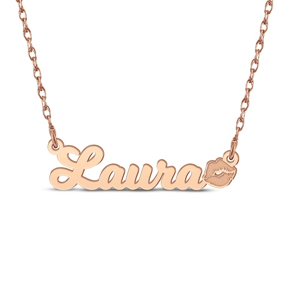 Nameplate Lips Necklace 14K Rose Gold 18"