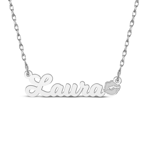 Nameplate Lips Necklace 14K White Gold 18"