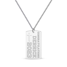 Men's Congratulations with Cutout Cross Name & Date Dog Tag Necklace Sterling Silver 22"