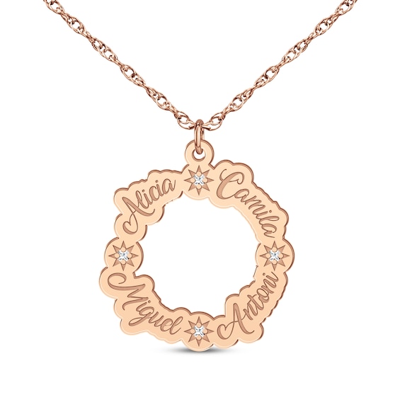 Family Name Loop Necklace with Diamond Accents 14K Rose Gold 18"