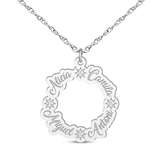 Family Name Loop Necklace with Diamond Accents 14K White Gold 18"