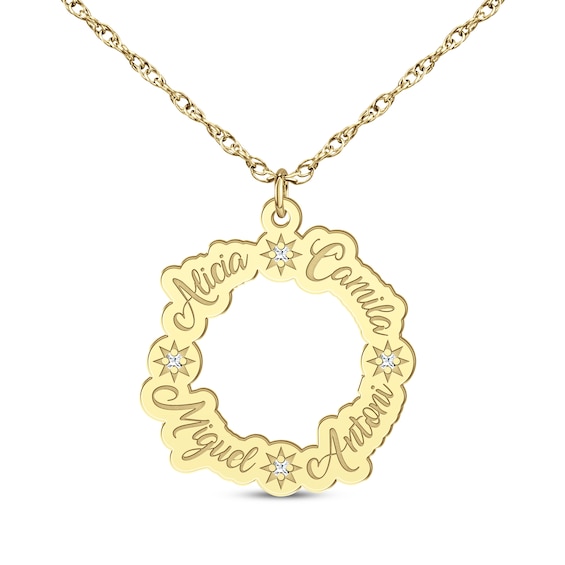 Family Name Loop Necklace with Diamond Accents 14K Yellow Gold 18"